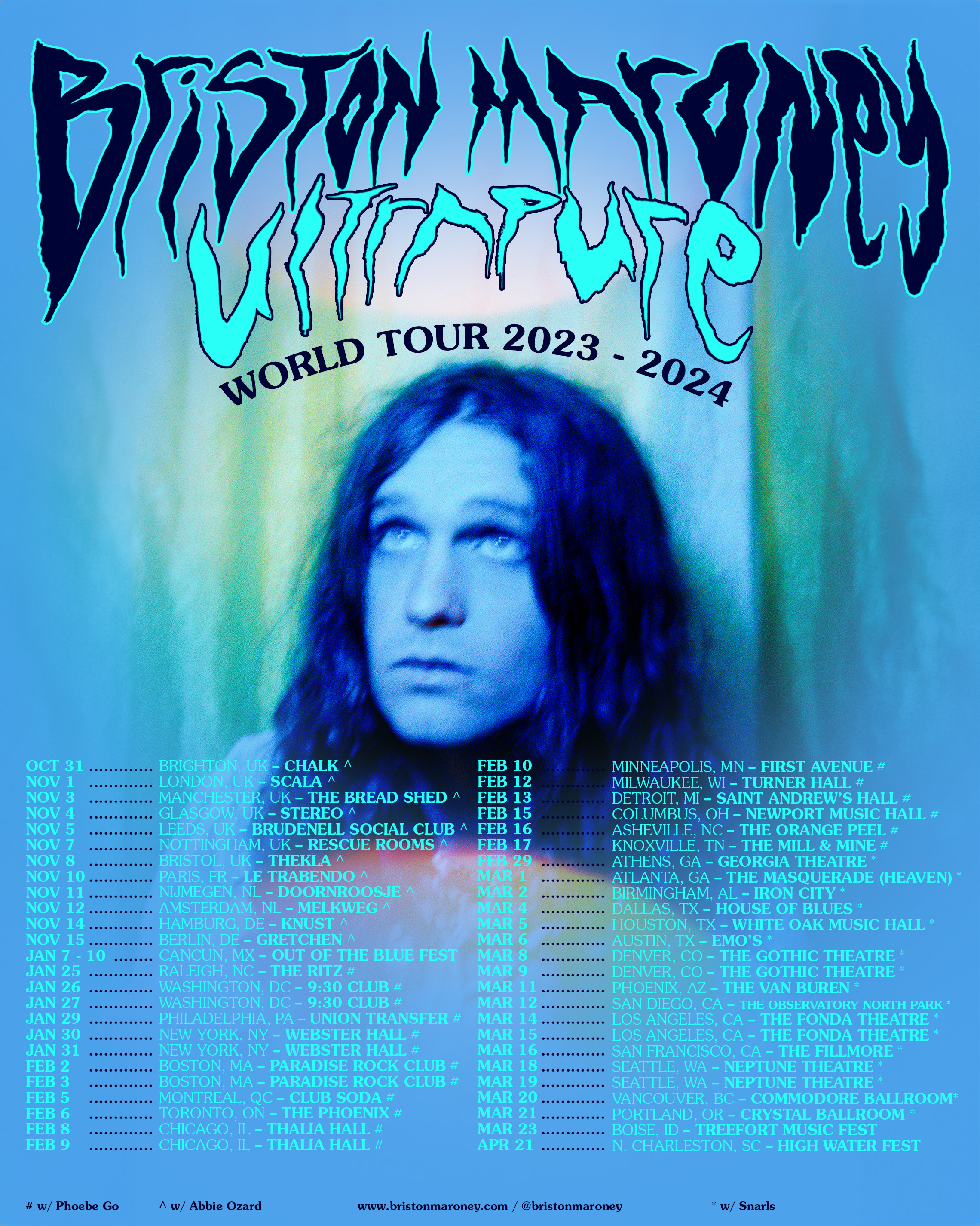 A poster of Briston Maroney’s Ultrapure 2023-2024 World Tour dates